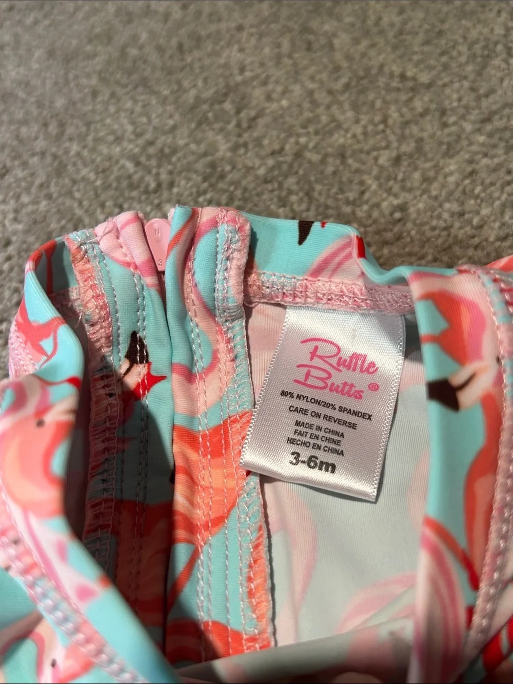 Ruffle Butts Pink Flamingo One-Piece Swimsuit - Aqua & Pink